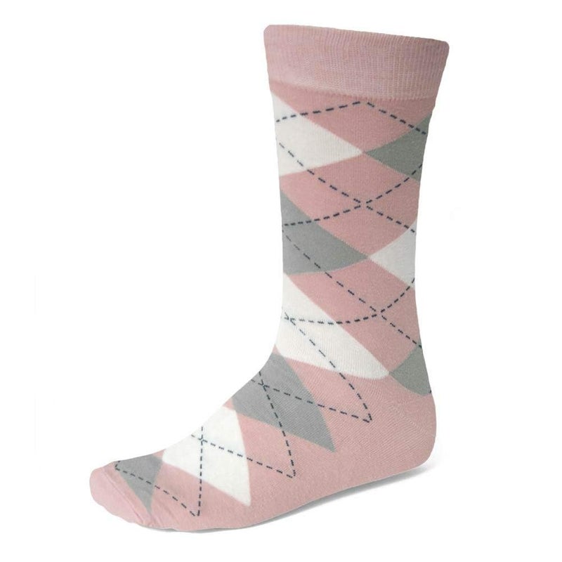 tiemart Men's Socks, One Pair (Blush Pink and Gray Argyle) - Image 1